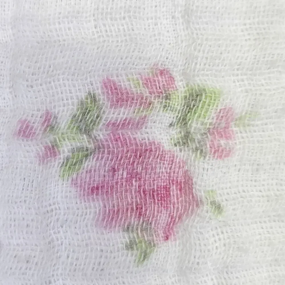 Pottery Barn Rachel Ashwell Baby Blanket Organic Cotton Gauze White Pink Floral
